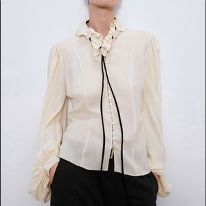 Zara  flowy blouse with black bow